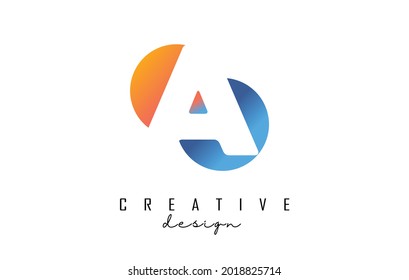 White A letter design logotype concept with colorblock circles vector illustration. Geometric logo with letter A and circles.