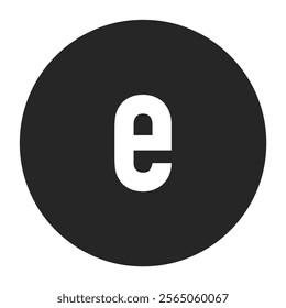 White letter e icon on a black circular background. A bold and minimalistic design, perfect for branding projects or designs where simplicity and contrast are key elements