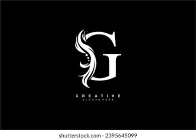 white letter G logo design with graceful and elegant flower, leaf, feather ornaments. monogram G. typography G. logo G initial. Suitable for, business, wedding, boutique, company, hotel, beauty etc.