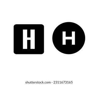 A white letter H logo on a background of black squares and circles, as well as isolated A-Z letter logos on a black squares and circles background.