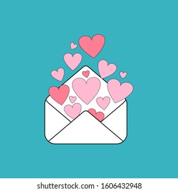white letter with hearts inside isolated on a blue background