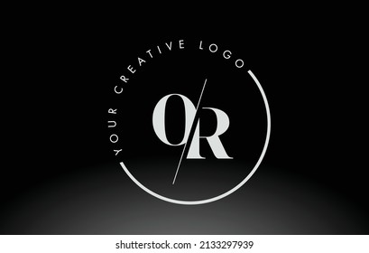 White OR Letter Logo Design with Creative Intersected and Cutted Serif Font.