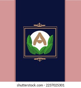 White letter A logo with leaf decoration,vector
