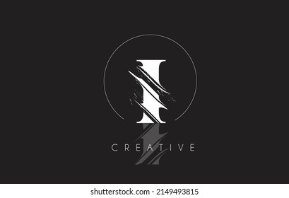 White I Letter Logo with Vintage Grundge Cut Design. Destroyed Drawing Elegant Letter Icon Vector. 