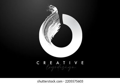 White Letter O Logo Brush Stroke with Artistic Watercolor Paint Brush Icon Vector Design. Modern Elegant Minimalist Stroke Letter O Shape Symbol with Paint Style Swoosh. 