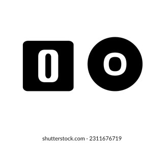 A white letter O logo on a background of black squares and circles, as well as isolated A-Z letter logos on a black squares and circles background.