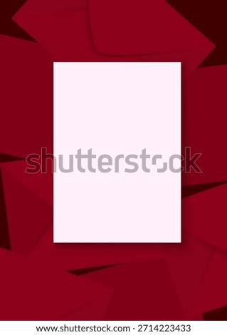 White letter on a background of red envelopes. Template for Valentine's Day design.