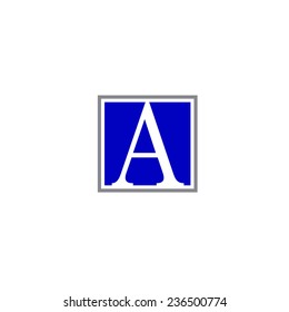 White letter A on blue background