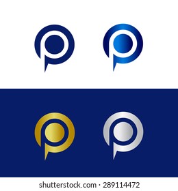 White letter P in blue, rounded shape 