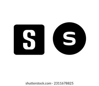 A white letter S logo on a background of black squares and circles, as well as isolated A-Z letter logos on a black squares and circles background.