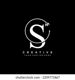 white letter S logo template with floral ornaments and circular lines. elegant and luxurious letter S logo design. beautiful letter S logo vector. S icon