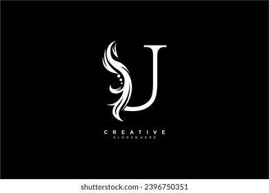 white letter U logo design with graceful and elegant flower, leaf, feather ornaments. monogram U. typography U. logo U initial. Suitable for, business, wedding, boutique, company, hotel, beauty etc.