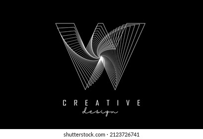Logo de la letra blanca W con líneas y efecto espiral. Ilustración vectorial con tipografía geométrica. Icono creativo con letra.