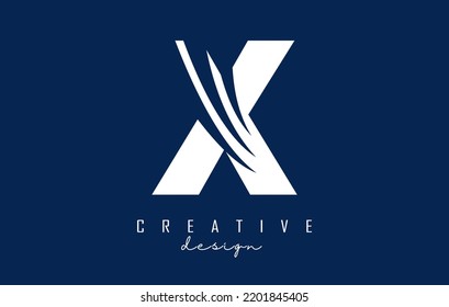 Logo X de letra blanca con líneas principales y diseño de espacio negativo. Carta con diseño de cortes geométricos y creativos. Ilustración vectorial con letra.