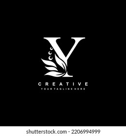 White letter Y logo design with flourish ornaments. logo Y with floral and leaf ornaments. Y beautiful logo. luxury letter Y logo design