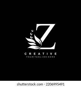 White letter Z logo design with flourish ornaments. logo Z with floral and leaf ornaments. Z beautiful logo. luxury letter Z logo design