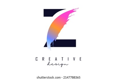 White Letter Z logo with golden brush stroke and creative cut. Creative Vector Illustration with letter.