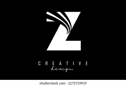 White letter Z logo with leading lines and road concept design. Letter Z with geometric design. Vector Illustration with letter and creative cuts and lines.