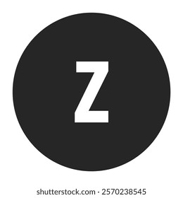 White Letter z in Solid Black Circle Background – Clean and Elegant Icon for Modern Minimalist Designs