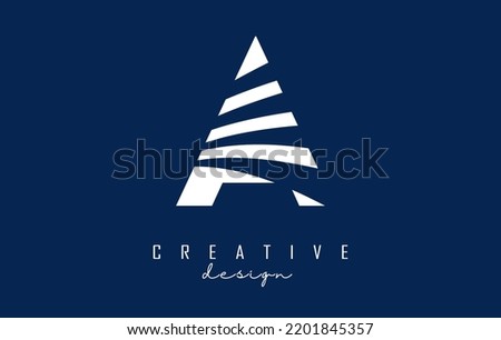 White letterA logo with leading lines design. Letter with geometric and creative cuts design. Vector Illustration with letter.