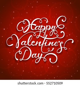 White lettering Happy Valentines Day on red starry background, illustration.