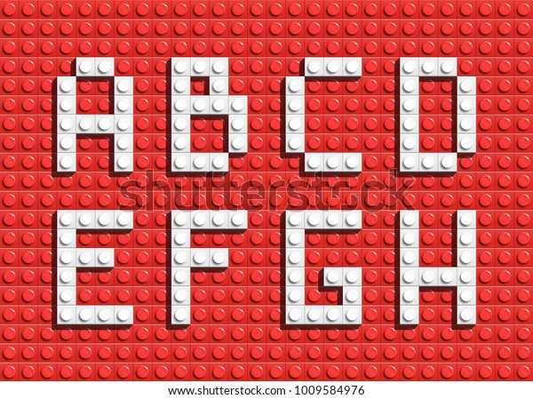 赤い建物のレゴブリックからのアルファベットの白い文字 レゴブリック文字 レゴアルファベット のベクター画像素材 ロイヤリティフリー