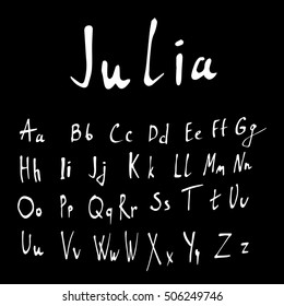 White letters on back background. Fonts typography  handwritten 