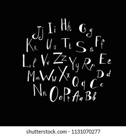 white letters on black background handwritten alphabet child