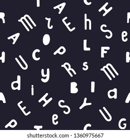 White letters on a dark background. Seamless pattern. Vector.