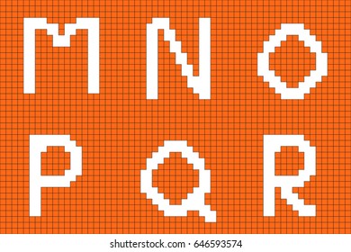 White letters on an orange background. Vector abstract alphabet . Letters M, N, O, P, Q,, R
