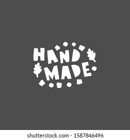 Сarved white letters - word HAND MADE. Derived words. Handiwork,  
homemade and self-made theme.
For creative unique stamps, seals. Bicolor vector stock  illustration
