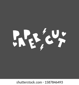 Сarved white letters - words PAPER CUT. Derived elements.
Handiwork,  
homemade and self-made theme.
For creative unique stamps, 
headlines. Bicolor vector stock  illustration