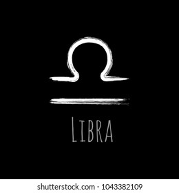 White Libra zodiac symbol vector, hand painted horoscope sign. Astrological icon isolated. Libra astrology zodiac sign clip art on black background.