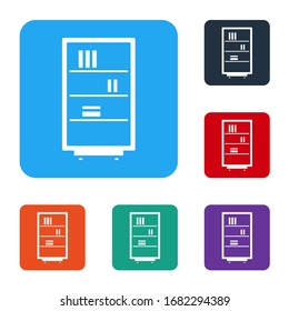 White Library bookshelf icon isolated on white background. Set icons in color square buttons. Vector Illustration