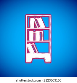 White Library bookshelf icon isolated on blue background.  Vector