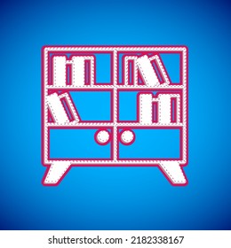 White Library bookshelf icon isolated on blue background.  Vector