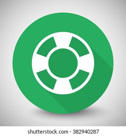 White Life Buoy icon with long shadow on green circle