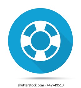 White Life Buoy icon on blue button isolated on white