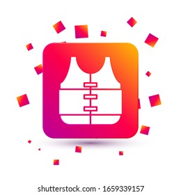 White Life jacket icon isolated on white background. Life vest icon. Extreme sport. Sport equipment. Square color button. Vector Illustration