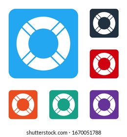 White Lifebuoy icon isolated on white background. Life saving floating lifebuoy for beach, rescue belt for saving people. Set icons in color square buttons. Vector Illustration