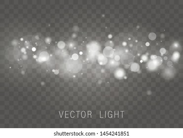 White  Light abstract glowing bokeh lights effect isolated on transparent background. Festive purple and golden luminous background. Christmas concept. Blurred light . Vector 