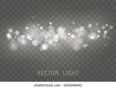White Light abstract glowing bokeh lights effect isolated on transparent background. Festive purple and golden luminous background. Christmas concept. Blurred light frame. Vector 