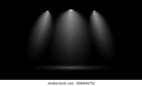 white light beam spotlight on black background for theater stage and studio scene decoration. vector illustration
