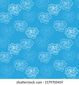 White and light blue abstract flowers on a blue background. Vector seamless pattern, hand drawn