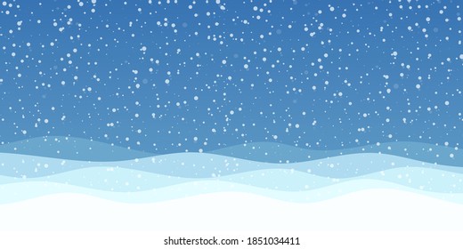 White and light blue mountain landscape with Snow falling winter season Merry Christmas and Happy New Year background vector illustration.