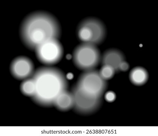 White light bokeh. Soft blurry circles in random size and opacity on dark background. Atmospheric and abstract, fits dreamy, festive, or sci-fi themes.