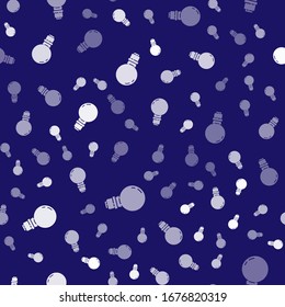 White Light bulb with concept of idea icon isolated seamless pattern on blue background. Energy and idea symbol. Inspiration concept.  Vector Illustration