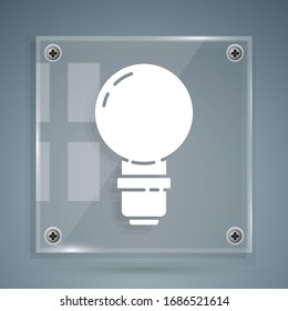 White Light bulb with concept of idea icon isolated on grey background. Energy and idea symbol. Inspiration concept. Square glass panels. Vector Illustration