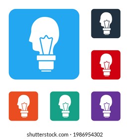 White Light bulb with concept of idea icon isolated on white background. Energy and idea symbol. Inspiration concept. Set icons in color square buttons. Vector