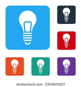 Weiße Glühbirne mit Konzept der Idee Symbol einzeln auf weißem Hintergrund. Energie- und Ideensymbol. Inspirationskonzept. Die Symbole werden in den Tasten für das Farbquadrat eingestellt. Vektorgrafik